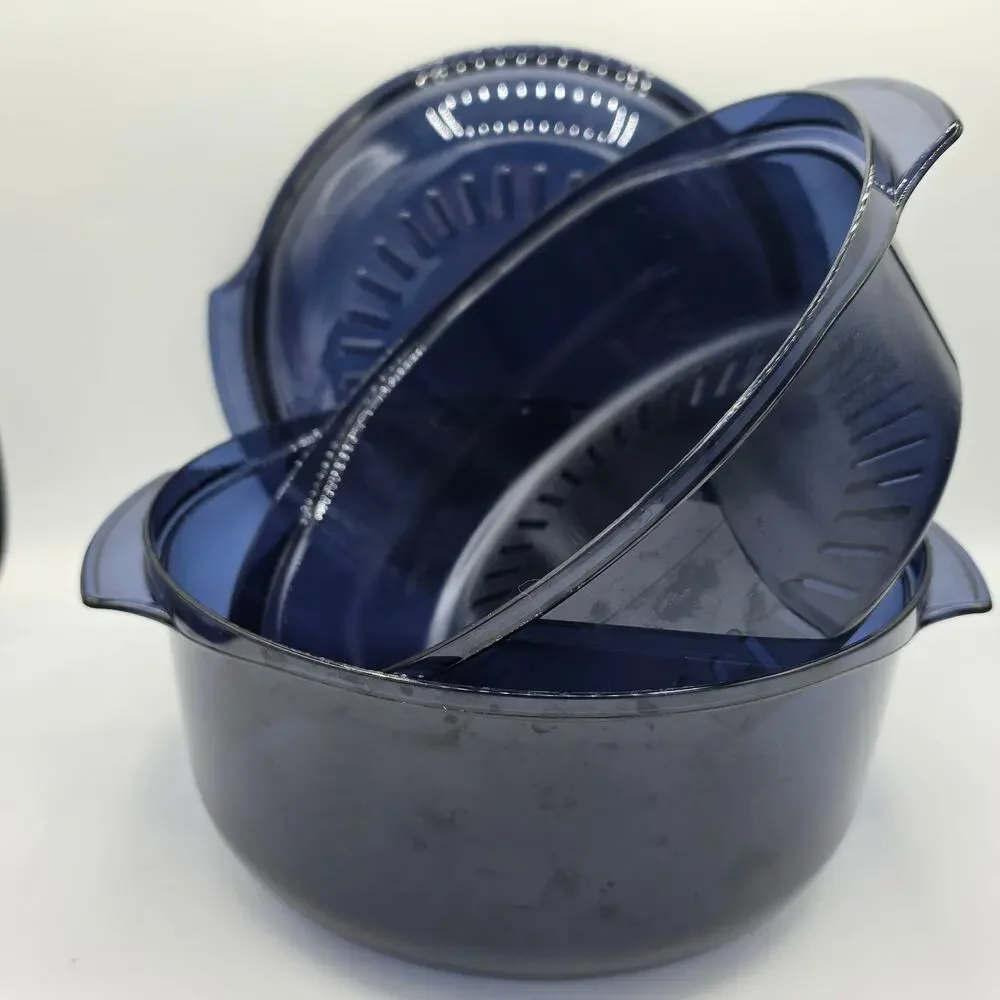 Tupperware Tupperwave Microwave Stack Cooker Steamer 3-Piece Set Blue